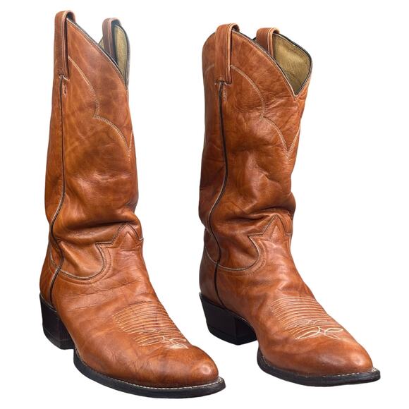 Vintage 60\'s Tony Lama Black Gold Label Brown Cowboy Boots Size US 9.5 D